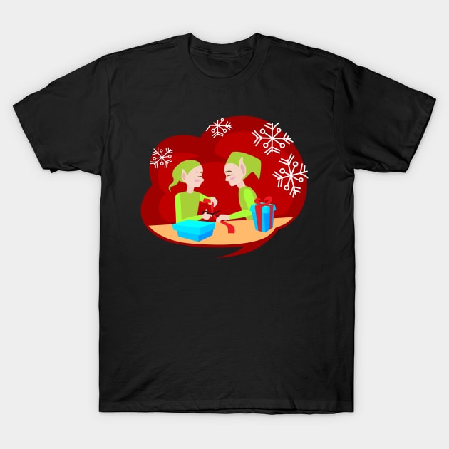 Elves wrapping presents T-Shirt by holidaystore